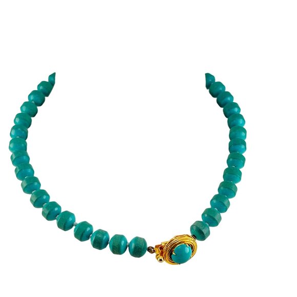 Vogue Turquoise Bird Nest Banded Ball Bead Necklace 15" 1950's - Picture 7 of 8